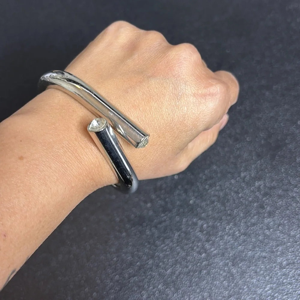 Unique Milan Crystal Silver Tone Hinged Bracelet